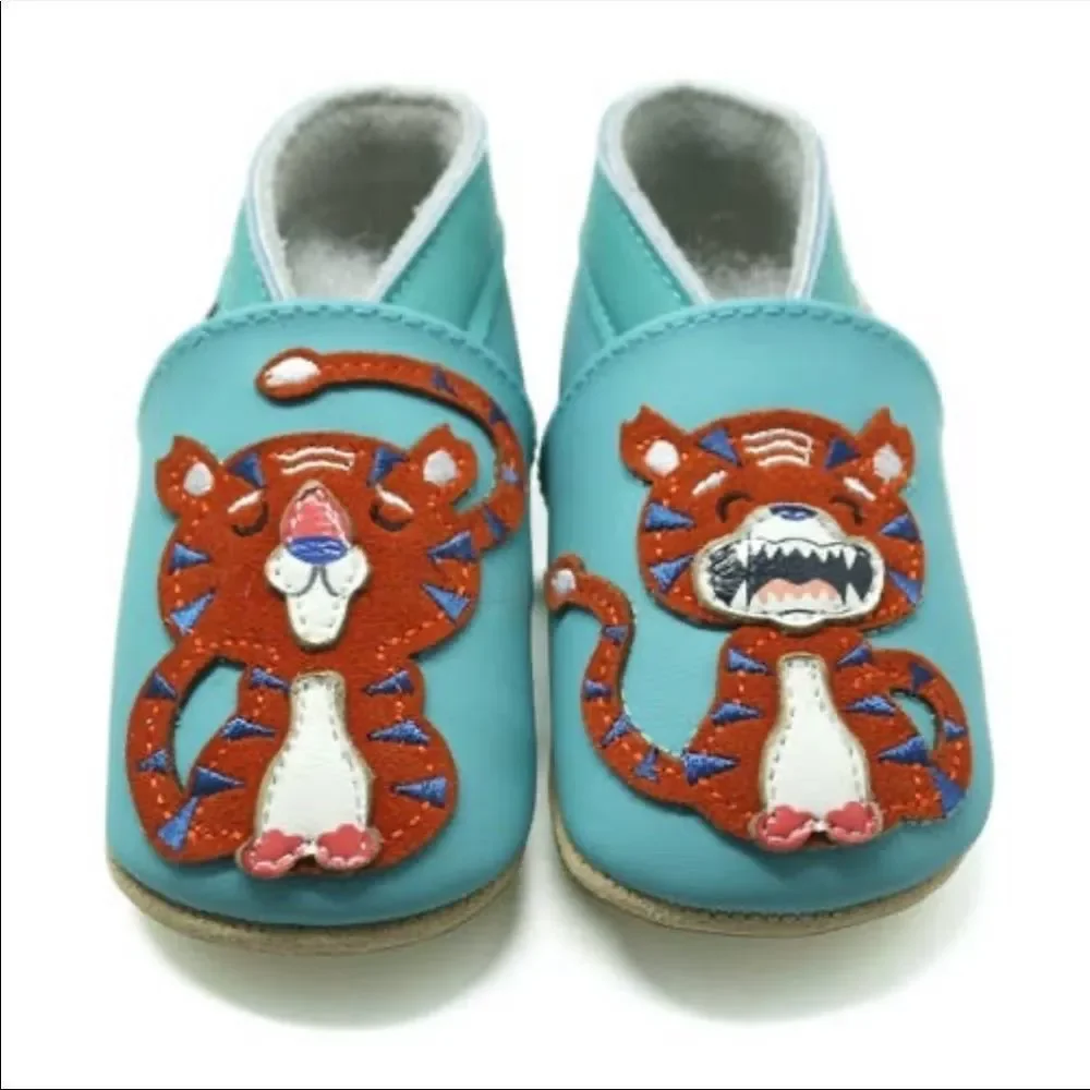 Baby leather slippers - Tiger - * Soft sole leather shoes for Infants